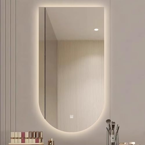 Xxbbyubo LED Dimmbar Spiegel Bad Bogen 130cm 3 Lichtfarben Hinterleuchteten Kosmetikspiegel mit Touch-Schalter Anti-Beschlag Wandspiegel 120cm(60x90cm/24x36In) von Xxbbyubo