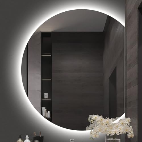 Xxbbyubo LED Halbrunder Spiegel Bad mit Beleuchtung Dimmbar Antibeschlag Modern Dekospiegel Rahmenloser Groß Wandspiegel 90/100cm mit Touchschalter(Right Cut,24x28inch) von Xxbbyubo