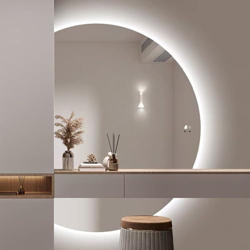 Xxbbyubo LED Rahmenlos Schminkspiegel für Eingangshalle, Intelligent Beleuchteter Wandspiegel mit 3 Lichtfarben Dimmbar, 130cm Halbrunder Antibeschlag Badezimmer Spiegel(Right,120cm/47in) von Xxbbyubo