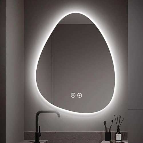 Xxbbyubo Mode Badspiegel Hängend Asymmetrischer, Modern LED Dimmbar Schminkspiegel, Unregelmäßiger Anti-Beschlag Schminkspiegel für Badezimmer(36 * 28inch) von Xxbbyubo