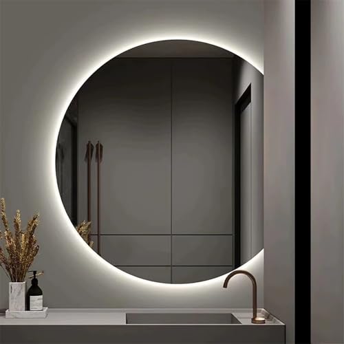 Xxbbyubo Mode Hinterleuchteten LED Spiegel, 3 Lichtfarben Dimmbar Schminkspiegel mit Touchschalter, Halbrunder Rahmenloser Anti-Beschlag Badspiegel für Badezimmer(Right Cut,90x100cm) von Xxbbyubo