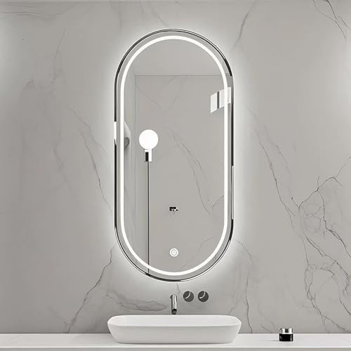 Xxbbyubo Mode LED Wandspiegel mit Goldrahmen, Oval Antibeschlag 3 Lichtfarbe Schminkspiegel mit Touch-Schalter, Groß Schwarz Dekospiegel 120/130cm(Black,80 * 50cm) von Xxbbyubo