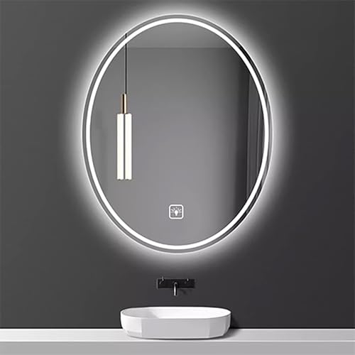 Xxbbyubo Modern Beschlagfrei Badspiegel mit Touchschalter, Groß LED Oval Schminkspiegel mit 3 Lichtfarben Dimmbar, 90/100cm Rahmenlos Wandspiegel für Eingangshalle(28"x36") von Xxbbyubo