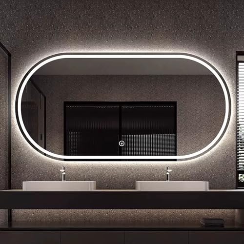 Xxbbyubo Modern Intelligent Spiegel mit Touchschalter Oval Kosmetikspiegel mit Touchschalter 3 Lichtfarben Dimmbar Schminkspiegel mit Beschlagfrei für Bad(60x120cm) von Xxbbyubo