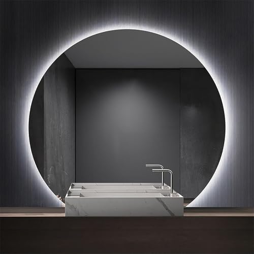 Xxbbyubo Modern LED Spiegel Bad 90cm, Antibeschlag Schminkspiegel mit Touchschalter, 100cm Halbrunder Ganzkörperspiegel, 3 Lichtfarben Dimmbar, Rahmenloser(Under Cut,80x70cm) von Xxbbyubo