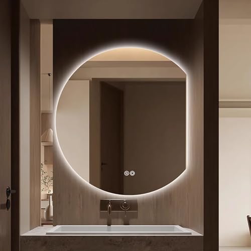 Xxbbyubo Modern Unregelmäßiger Beleuchteter Schminkspiegel, Modern Groß Rahmenlos Ganzkörperspiegel, Halbrunder Anti-Beschlag Spiegel mit Beleuchtung Dimmbar(Right Cut,70cm/28in) von Xxbbyubo
