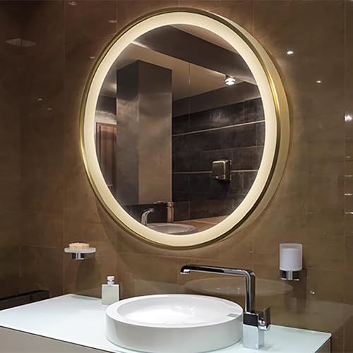 Xxbbyubo Rund Wandspiegel mit Beleuchtung, 100cm Dimmbar Schminkspiegel Goldrahmen mit Touchschalter, Modern Antibeschlag Badezimmerspiegel mit 3 Farben Licht(Gold,20inch) von Xxbbyubo