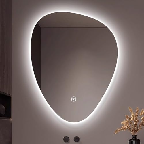 Xxbbyubo Wandmontage Spiegel für Bad mit Licht, Asymmetrischer Modern Beschlagfrei Schminkspiegel mit Touchschalter, Intelligent 3 Lichtfarben Dimmbar(Inversion Hanging,40 * 60cm) von Xxbbyubo