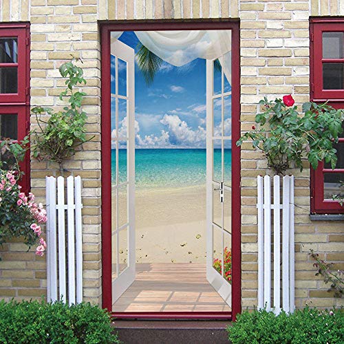 Xxellie 3D Türposter Blauer Himmel Türen Und Fenster Meerblick 60X200Cm Türfolie Selbstklebend 3D Türposter Türaufkleber Türtapete Door - Fototapete von Xxellie