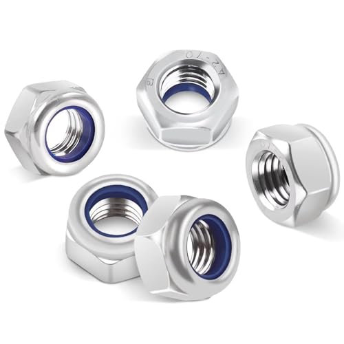 XxinXrong 100 Stück Sechskantmuttern M5, Sicherungsmuttern Edelstahl Standard A2 V2A M5 Muttern Set, Edelstahlmuttern Selbstsichernde Muttern, Stopmuttern, Nylon Stoppmuttern Klemmmuttern Set von XxinXrong