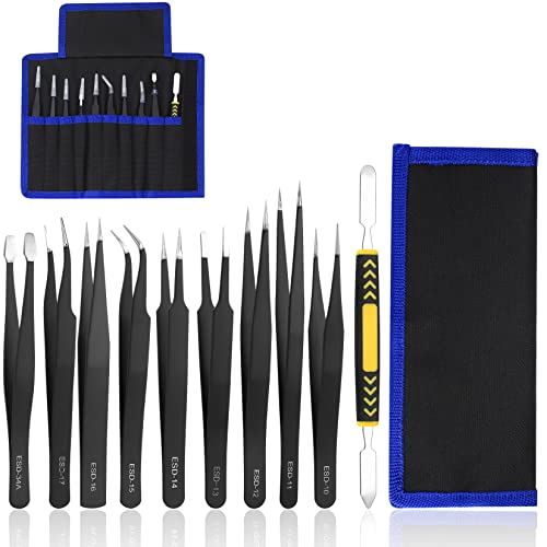 XxinXrong10 Stk Präzisions ESD Pinzetten Set, Antistatisches Edelstahl Pinzetten, Modellbau Feinmechaniker Pinzette Werkzeug für Elektronik, Handwerk, Schmuck, Löten, Reparatur, Labor von XxinXrong