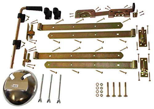 Beschlagset für StaketenTor - galvanisch gelb verzinkt - Komplettset mit Überwurffalle, Auflaufstürze, Bodenschieber & Schrauben von XycoX