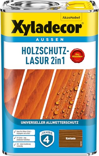 Xyladecor Holzschutz-Lasur 2in1, Universeller Allwetter-Schutz – Der Klassiker, Kastanie, 4 l von Xyladecor