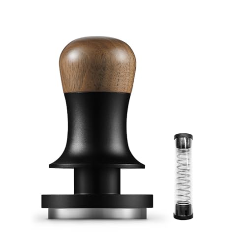 Calibrated Coffee Tamper 30Lbs | Spring Loaded with Constant Pressure | Auto Adjustable Depth & Auto Reset | Flat Base with Sound Feedback | Walnut Handle (Flat base) von Xyntor