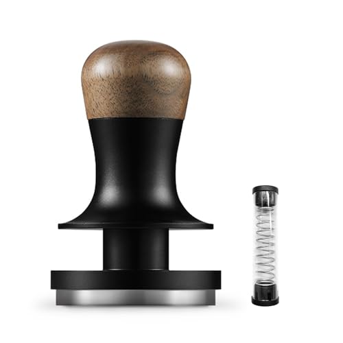 Calibrated Coffee Tamper 30Lbs | Spring Loaded with Constant Pressure | Auto Adjustable Depth & Auto Reset | Flat Base with Sound Feedback | Walnut Handle (Flat base) von Xyntor