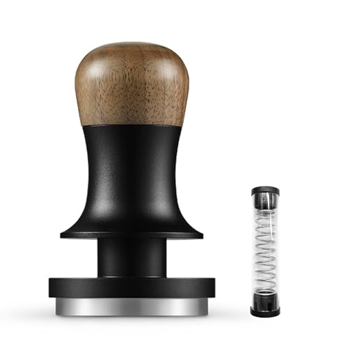 Calibrated Coffee Tamper 30Lbs | Spring Loaded with Constant Pressure | Auto Adjustable Depth & Auto Reset | Flat Base with Sound Feedback | Walnut Handle (Flat base) von Xyntor