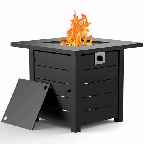 Feuerstelle im Freien 50.000 BTU | 28 Zoll Gasfeuer Table mit Deckel für Terrasse/Deck/Garten | Multi funktionaler Heizung und Esstisch, schwarz von Xyntor