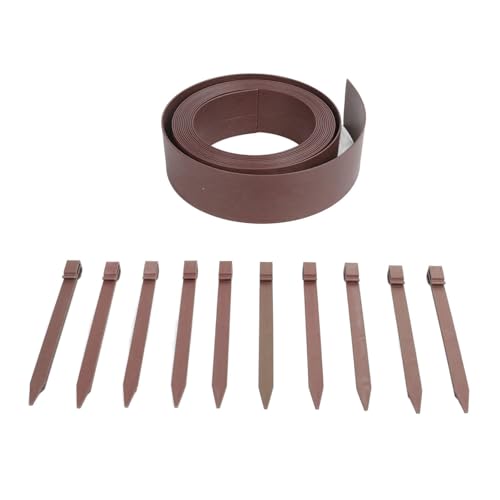Plastic Garden Border 10M | Wood Grain Landscape Edging Kit with Fixing Nails | Flexible PE Lawn Edging for Gardens/Pathways/Shrubbery | Recycled Material, Easy Installation (Brown) von Xyntor