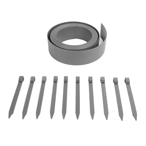 Plastic Garden Border 10M | Wood Grain Landscape Edging Kit with Fixing Nails | Flexible PE Lawn Edging for Gardens/Pathways/Shrubbery | Recycled Material, Easy Installation (Gray) von Xyntor