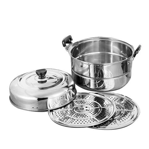 Stainless Steel Steam Pot - Thickened Multi Layer Design for Induction Cooker/Gas Stove | Large Capacity Cooking Pot for Vegetables/Meat/Fish | 3 Accessories Included von Xyntor