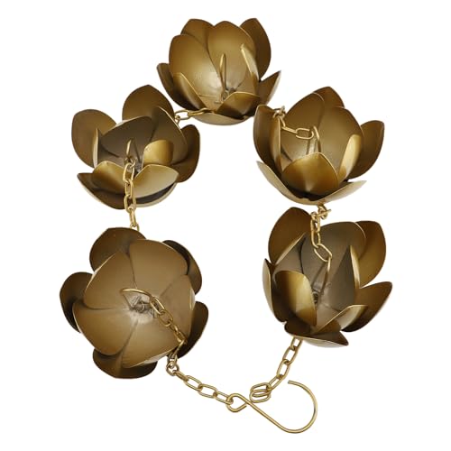Xyntor Gold Blumenregenkette | Verzinkter Eisenschutzregenwaterfänger | Dekorative Regenkette für Dachrinnen/Gärten/Innenhöfe | 3,9 Fuß einstellbare Länge mit 8,5 x 5 cm Blüten von Xyntor