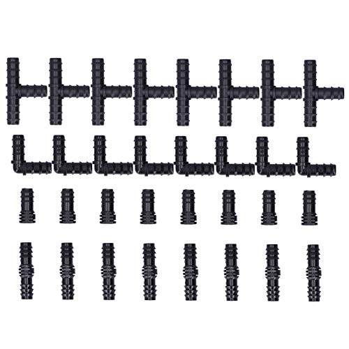 Xyntor Tropfbewässerungsanpassungen Kit 32pcs - ABS -Barb -Steckverbinder für 1/2 -Zoll -Schlauch | Tee/Ellbogen/gerade Kopplung/Endkappe | Sicheres Garten- und von Xyntor