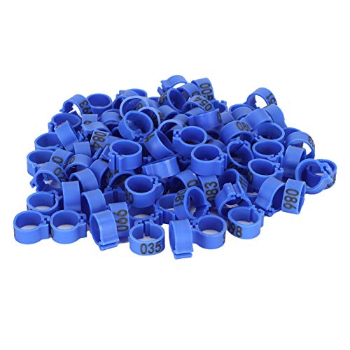 Xyntor Vogelbeinbänder 100pcs | 001-100 nummerierte Vogelringe zur Identifizierung | Plastikfußringe für Homer/Geflügel/Papageien | 10mm Wiederverwendbare Clips (Blue) von Xyntor
