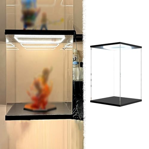 Acryl Vitrine Leuchtende, Transparente Acrylboxen, 60 50 40 35 30 25 20 15 cm Hohe Glasbox, Staubdichte Aufbewahrungsbehälter für Sammlerstücke mit Tür(L15xW15xH30cm/6x6x12") von Xyrona