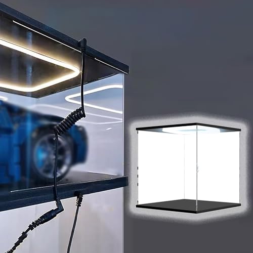 Acryl Vitrine Stapelbare Acrylvitrine mit LED-Licht, Transparente Schreibtisch-Dekorationsboxen, Staubdichte Vitrine für Mehrere Modelle/Puppen/Kunsthandwerk(30x45xH25cm/12x18x10") von Xyrona