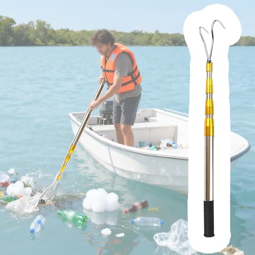 Bootshaken 2/3/ 4-Klauenhaken Baumresteentfernung, 60-600 cm Langer Teleskopierbarer Bootshaken, Rettungshaken zum Anlegen/Ablegen/Festmachen/Bootfahren(2-Claw,96-250cm/38" - 99") von Xyrona