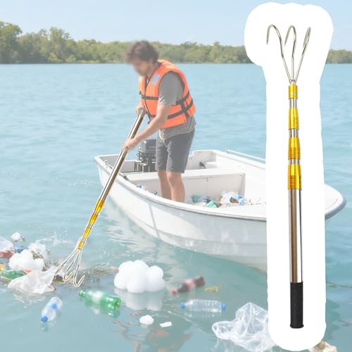 Bootshaken 2/3/ 4-Klauenhaken Baumresteentfernung, 60-600 cm Langer Teleskopierbarer Bootshaken, Rettungshaken zum Anlegen/Ablegen/Festmachen/Bootfahren(3-Claw,60-150cm/24" - 59") von Xyrona