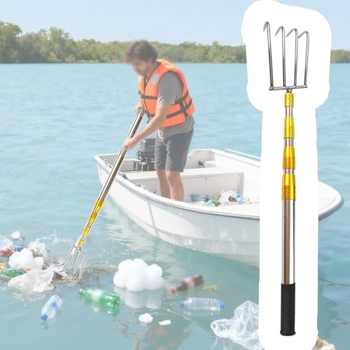 Bootshaken 2/3/ 4-Klauenhaken Baumresteentfernung, 60-600 cm Langer Teleskopierbarer Bootshaken, Rettungshaken zum Anlegen/Ablegen/Festmachen/Bootfahren(4-Claw,60-150cm/24" - 59") von Xyrona
