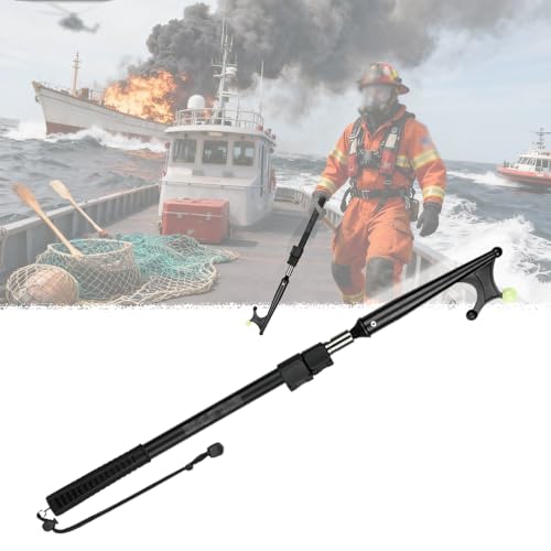 Bootshaken Feuerwehr-Bootshaken, 64-540 cm Lange, Einziehbare Rettungshaken aus Aluminiumlegierung, Schwimmfähiger Andockstab mit Leuchtperle und Schnalle(Black,102-240cm/40.2"-94.5") von Xyrona