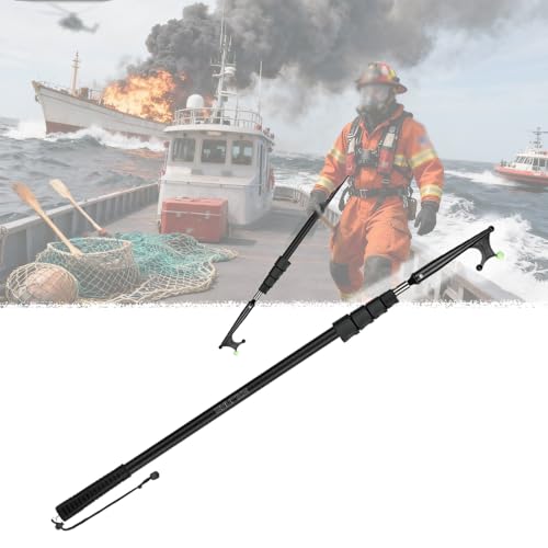 Bootshaken Feuerwehr-Bootshaken, 64-540 cm Lange, Einziehbare Rettungshaken aus Aluminiumlegierung, Schwimmfähiger Andockstab mit Leuchtperle und Schnalle(Black,102-350cm/40.2"-137.8") von Xyrona