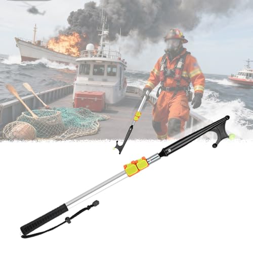 Bootshaken Feuerwehr-Bootshaken, 64-540 cm Lange, Einziehbare Rettungshaken aus Aluminiumlegierung, Schwimmfähiger Andockstab mit Leuchtperle und Schnalle(Silver,102-240cm/40.2"-94.5") von Xyrona