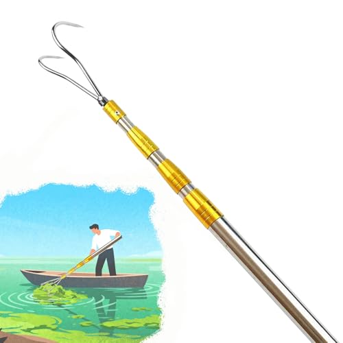 Bootshaken Hochleistungs-Seetang-Greifrechen, Bootshakenstange mit Hoher Tragkraft, 3/4/5-teilig, Verstellbare Metall-Boots-Schiebestangen zum Schieben und Ziehen(2-Claw,143-600cm/56" - 236") von Xyrona