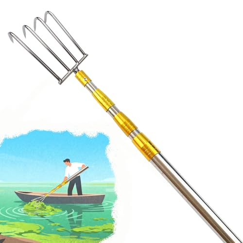 Bootshaken Hochleistungs-Seetang-Greifrechen, Bootshakenstange mit Hoher Tragkraft, 3/4/5-teilig, Verstellbare Metall-Boots-Schiebestangen zum Schieben und Ziehen(4-Claw,118-400cm/47" - 158") von Xyrona