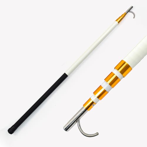 Bootshaken Teleskop-Bootshaken zum Drücken und Ziehen, Andockstange zum Bootfahren/Ablegen/Anlegen, Platzsparende Köder-Rückholstange mit Austauschbaren Haken(White,120-450cm/47"-177") von Xyrona