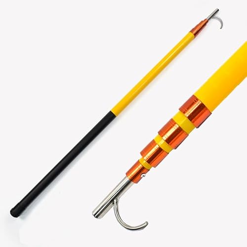Bootshaken Teleskop-Bootshaken zum Drücken und Ziehen, Andockstange zum Bootfahren/Ablegen/Anlegen, Platzsparende Köder-Rückholstange mit Austauschbaren Haken(Yellow,120-650cm/47"-256") von Xyrona