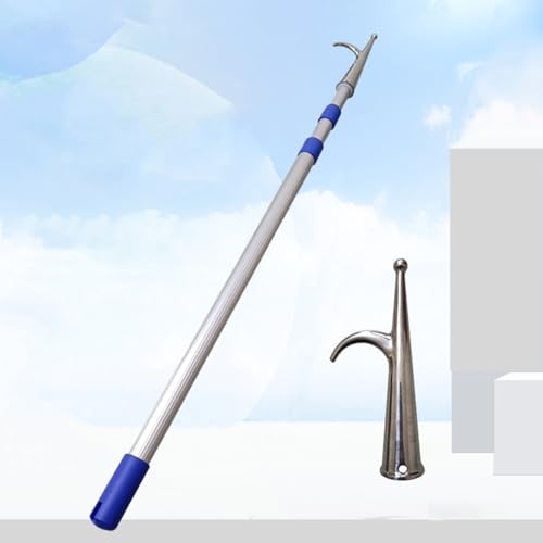 Bootshaken Teleskop-Bootsstangen mit Austauschbaren Haken, 3-stufige Hochleistungs-Bootshakenstange, Rettungshaken zum Anlegen/Ablegen/Schleppen(165-400cm/65"-158") von Xyrona