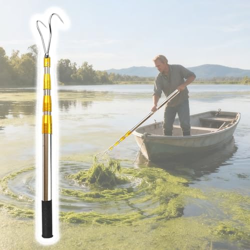 Bootshaken Werkzeug zum Entfernen von Seetang/Bootshaken, Einziehbare Lockvogel-Retrieverstange aus Edelstahl mit Gummigriff, Andockstab für Seen(2-Claw,118-400cm/47" - 158") von Xyrona