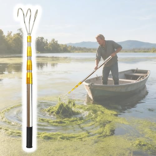 Bootshaken Werkzeug zum Entfernen von Seetang/Bootshaken, Einziehbare Lockvogel-Retrieverstange aus Edelstahl mit Gummigriff, Andockstab für Seen(3-Claw,143-600cm/56" - 236") von Xyrona