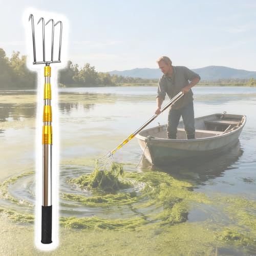 Bootshaken Werkzeug zum Entfernen von Seetang/Bootshaken, Einziehbare Lockvogel-Retrieverstange aus Edelstahl mit Gummigriff, Andockstab für Seen(4-Claw,143-600cm/56" - 236") von Xyrona