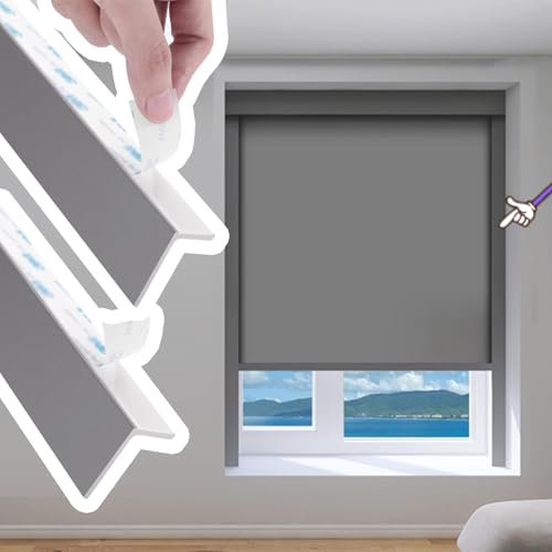 Lichtblockierende Streifen zum Abziehen und Aufkleben, Verdunkelungs-Seitenschienen für Seiten von Jalousien/Zellschattierungen, anpassbarer L-förmiger Lichtblocker (Grau, 145 cm/58), 2 Stück von Xyrona