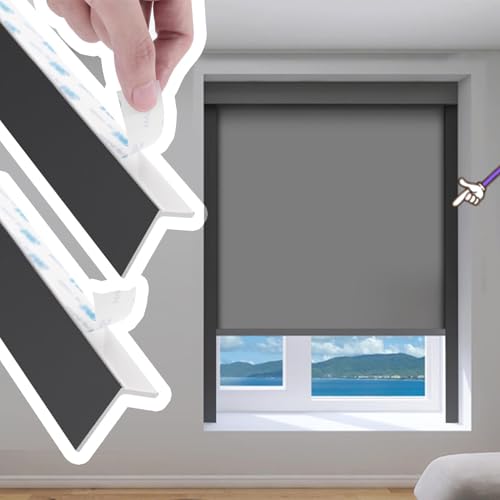 Lichtblockierende Streifen zum Abziehen und Aufkleben, Verdunkelungs-Seitenschienen für Seiten von Jalousien/Zellschattierungen, anpassbarer L-förmiger Lichtblocker (Schwarz, 230 cm/92), 2 Stück von Xyrona
