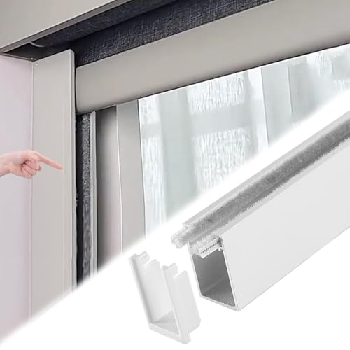 Xyrona U-K-Lichtblockierstreifen, Bohrfenster-Lichtblocker mit PVC-Abdeckung und Samtstreifen, weiß/schwarz/grau, Metall-Lichtspaltblocker (weiß, 170 cm/68) von Xyrona