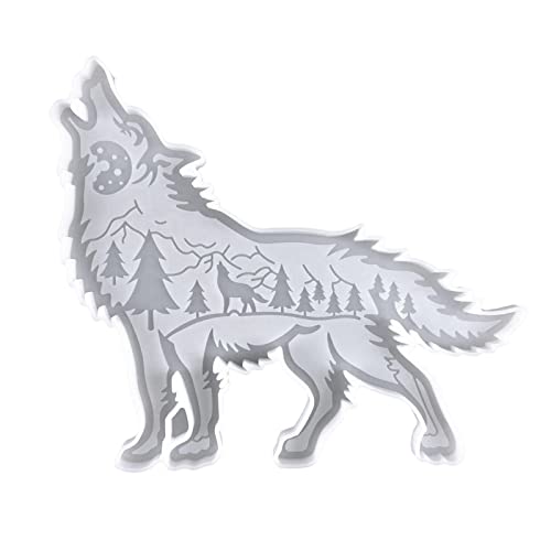 Xzan Wolf Form Silikonform, DIY Tier Stil Epoxidharz Dekoration Form, Weihnachten Wolf Ornament Form mit Mond Berg Baum, Harz Handwerk Form für Untersetzer Weihnachtsdekor von Xzan