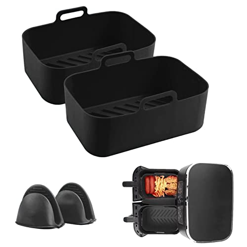 Heißluftfritteuse Korb Silikon Für Ninja Dual Heißluftfritteuse, Heißluftfritteuse Zubehör Heißluftfritteuse Silikontopf Air Fryer Ersatzkorb Mit Handschuhen Für Ninja Foodi DZ201 DZ401 Air Fryer von Xzbling