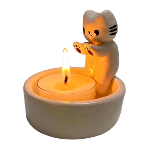 Xzbling Katze Kerzenhalter | Cartoon Kätzchen Kerzenständer | Kätzchen Wärmt Seine Pfoten | Niedlicher Katzen Kerzenhalter Dekor | Katze Gips Kerzenständer Kerzenhalter Für Katzenliebhaber von Xzbling