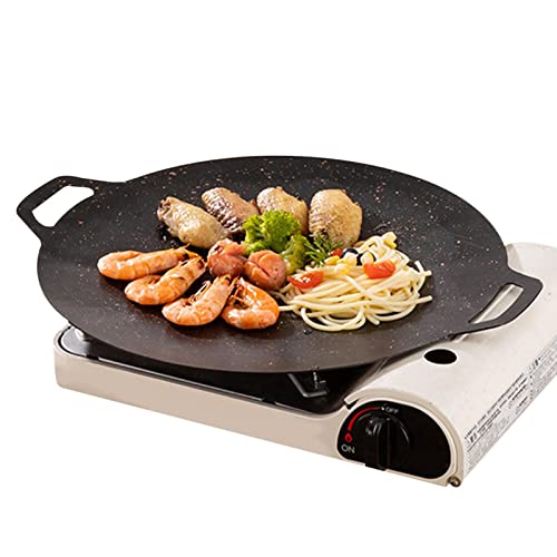 Xzbling Koreanische BBQ Grillpfanne Runde Gusseisen Grillpfanne Antihaft BBQ Grill Pfanne Doppelte Griffe Gusseisen Pfannen, Kompatibel Für Keramikherd, Induktion, Elektro, Lagerfeuer von Xzbling